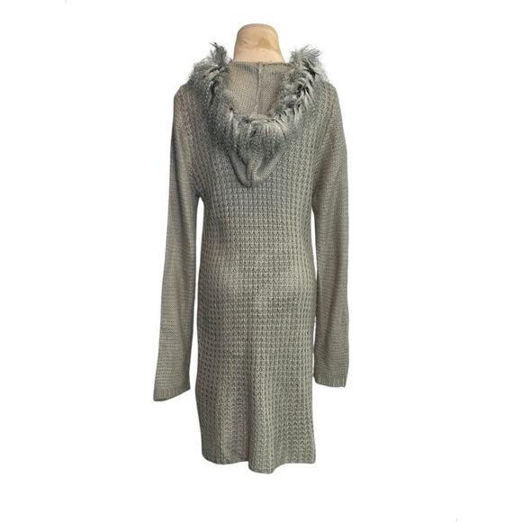 Lapis gray patchwork faux fur long cardigan sweater size XL - Picture 8 of 15